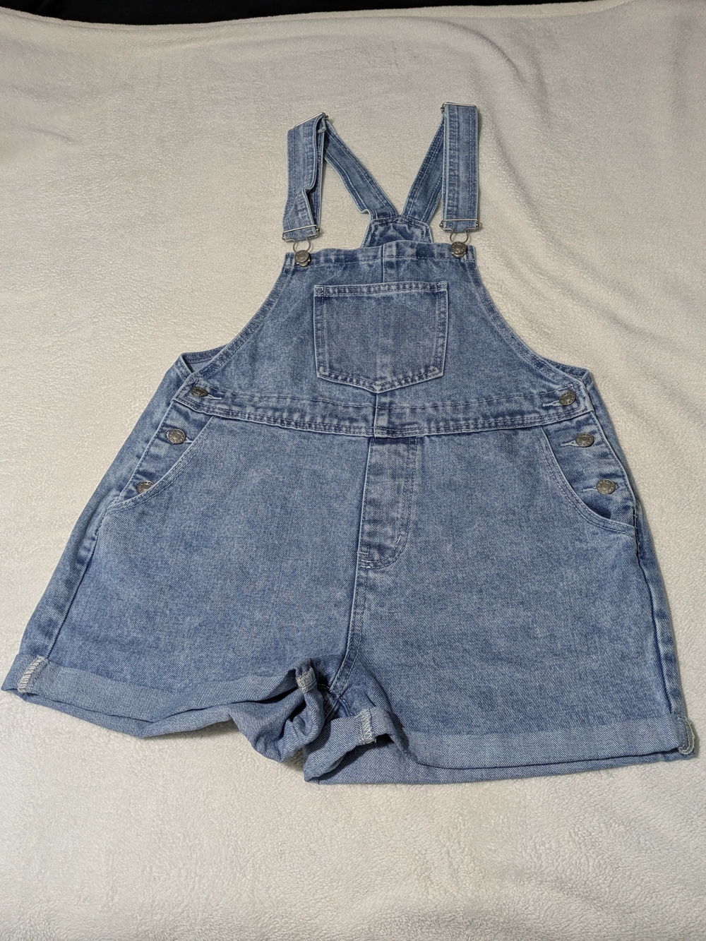 SHEIN Denim Overalls Shorts Womens XL 12 Blue Acid Wash Shortalls Rolled Cuffs